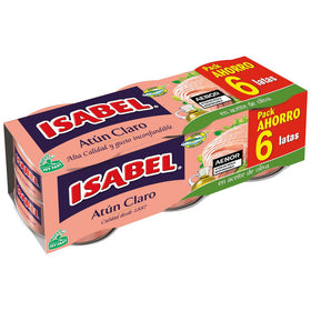 Atún claro en aceite de oliva Isabel sin lactosa pack de 6 latas de 80g