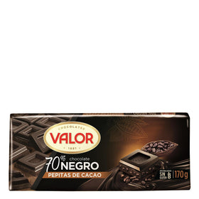 Chocolate negro 70% con pepitas de cacao Valor sin gluten