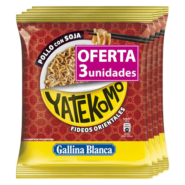 Fideos de pollo con soja Yatekomo Gallina Blanca pack de 3 unidades de 237 g