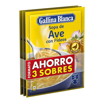 Sopa de ave con fideos Gallina Blanca pack de 3 sobres de 76 g