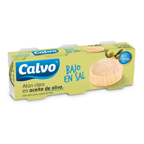 Thon pâle à l'huile d'olive faible en sel Calvo pack de 3 boîtes de 80g
