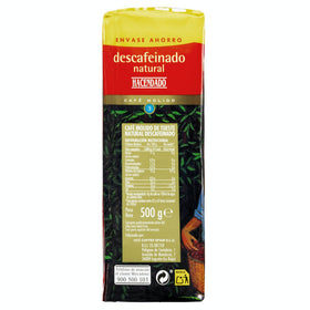 Hacendado natural decaffeinated ground coffee 500g