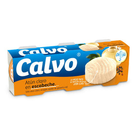 Calvo eingelegter leichter Thunfisch glutenfrei und laktosefrei Packung mit 3 Dosen à 80 g
