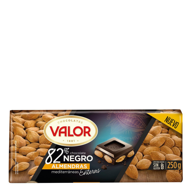 VALOR Chocolate negro 82% cacao con almendras mediterráneas enteras y sin  gluten tableta 250 gmediterráneas enteras 82% is not halal