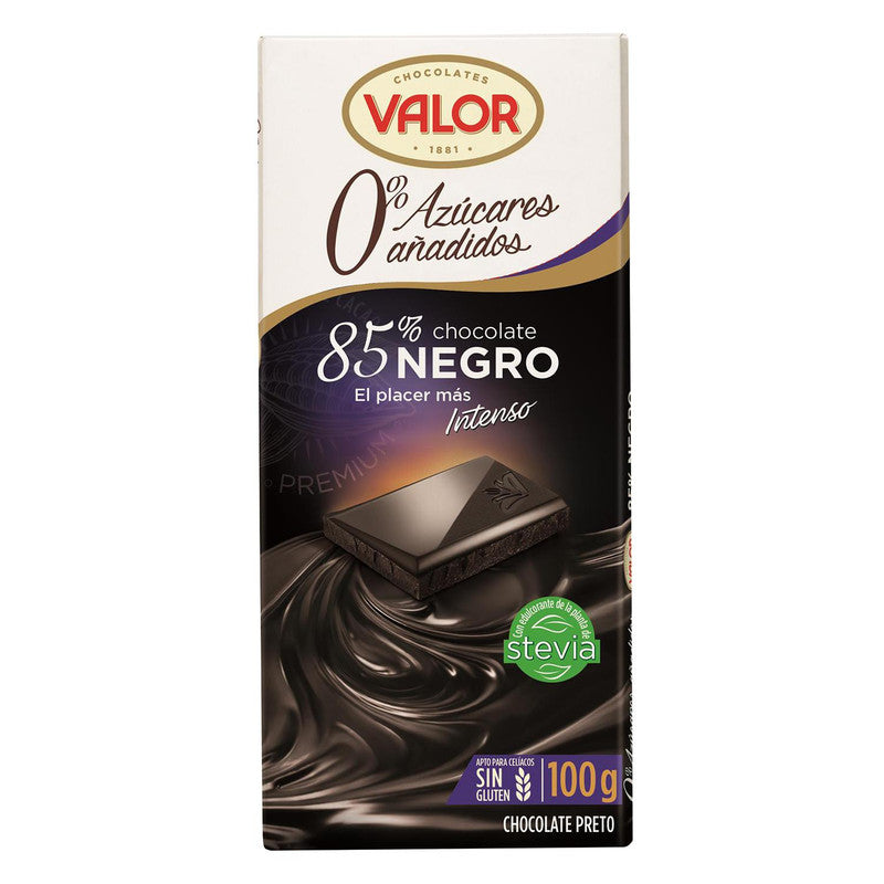 Tablette de chocolat noir sans sucre ajouté à la stévia, 100g