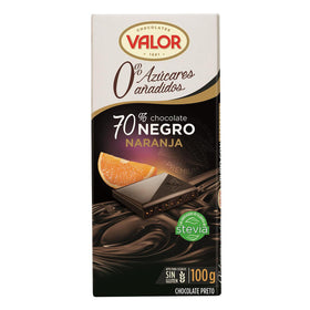 Chocolate negro 70% con naranja y stevia sin azúcar añadido Valor sin gluten